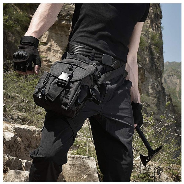ANTARCTICA Waterproof Military Tactical Drop Leg Pouch Bag Type B Cross Over Leg Rig Outdoor Bike Cycling Hiking Thigh Bag (Black)