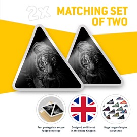 2 x Triangle Stickers 10 cm - Black & White Tiger Wild Cat Fun Decals for Laptops,Tablets,Luggage,Scrap Booking,Fridges #2767