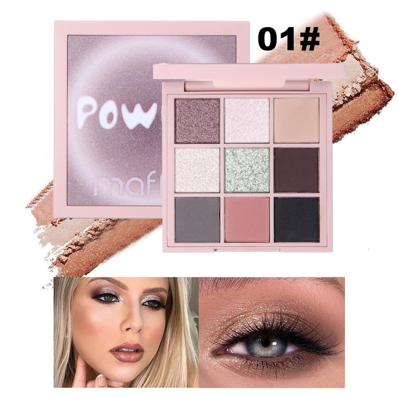 Paleta de Sombras de Ojos 9 Colores, Resistente al Agua