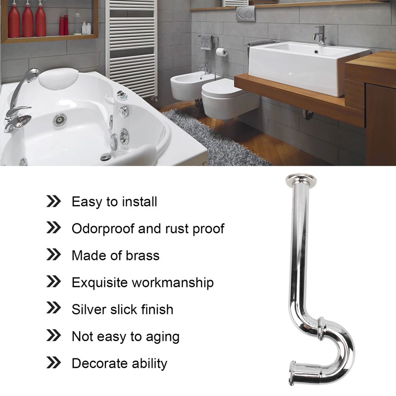 Brass Sink Drain Tubing Set Silver Slick Finish No Ageing