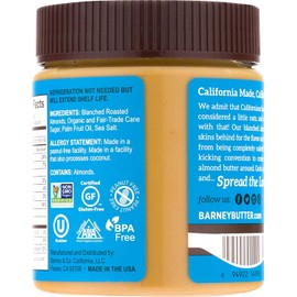 BARNEY Almond Butter, Smooth, Paleo Friendly, KETO, Non-GMO, Skin-Free, 10 Ounce