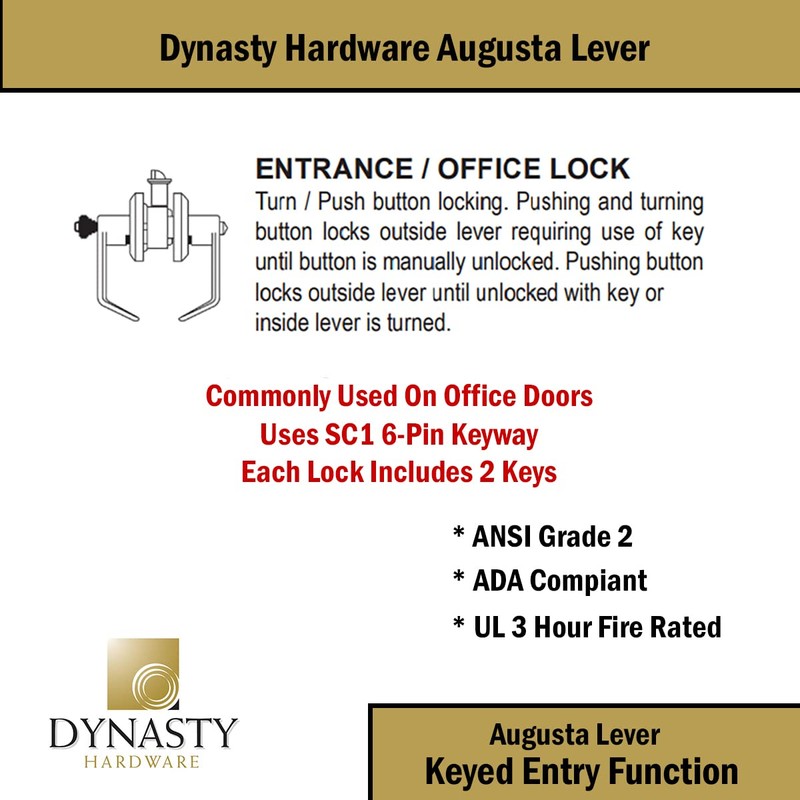 Dynasty Hardware AUG-00-26D Grade 2 Commercial Duty Office Door Keyed