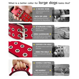 Red Large Dog Collar - 2 inch Wide Heavy Duty Collar with Handle for Extra Large Breed Dogs, Strong Nylon Indestructible Tactical Collar, Good Choice for German Shepherd, Pitbull, Rottweiler 17"-22"