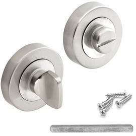 Decoranddecor Round Turn and Release Set for Bathroom Lock 54mm - Toilet Door Thumb Twist (Brushed Chrome)