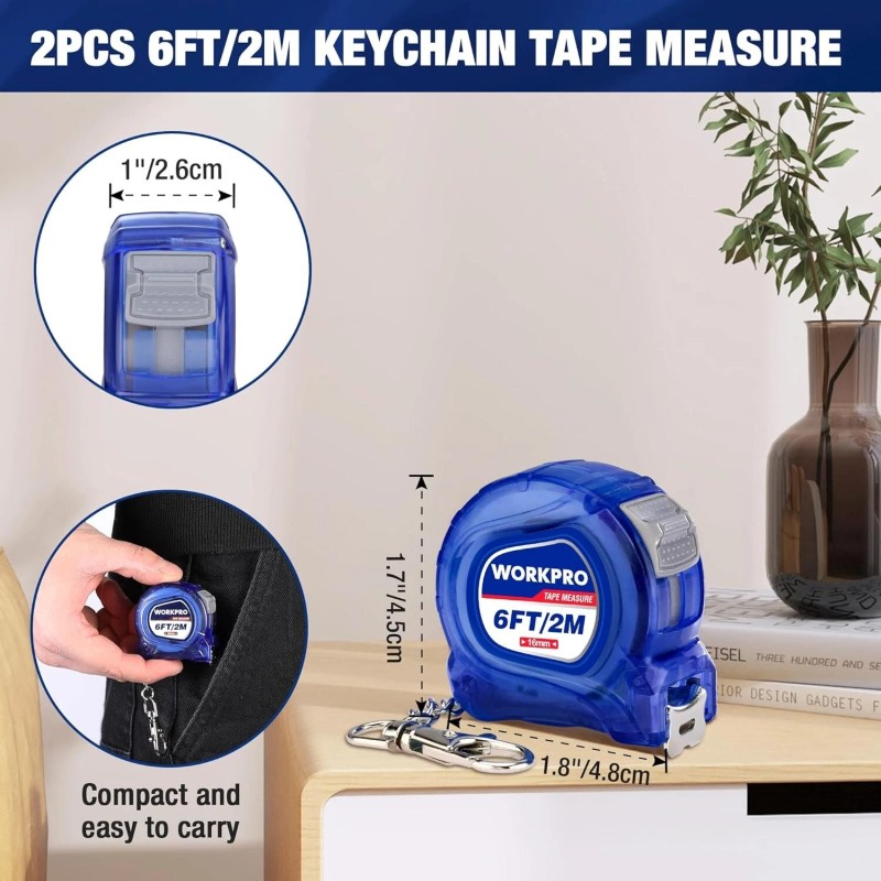 Lightweight 6FT Retractable Keychain Tape Measure Set - Easy Reading