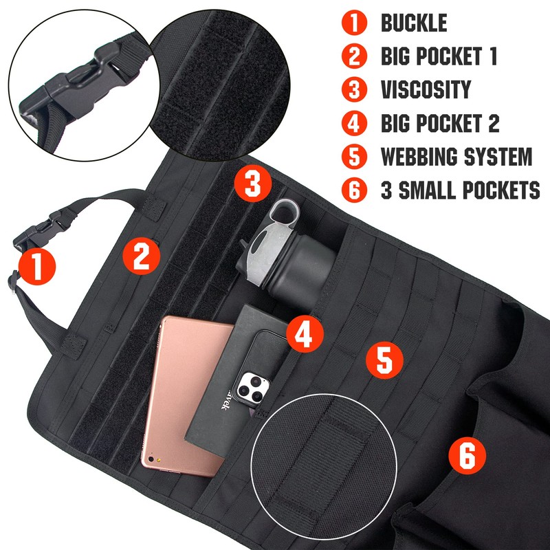 bvya Tactical Car Back Seat Organizer with 4 Molle Pouches