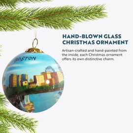 Art Studio Company - Hand Painted Christmas Ornament, Blown Glass, Hanging Tree Ornament, Holiday Decor, Boston, Massachusetts Skyline