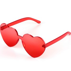 Maxdot Heart Shape Sunglasses Rimless Transparent Heart Glasses Party Favors (Transparent Red)