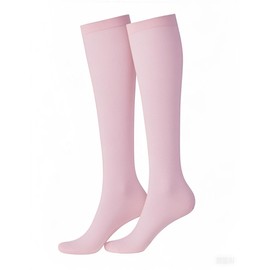 PLZSITDOWN Women's Knee High Socks - Stripe Soft Cotton Thin Athletic Stocking Tube Socks, 2 Pairs Pure Black Pink, One Size