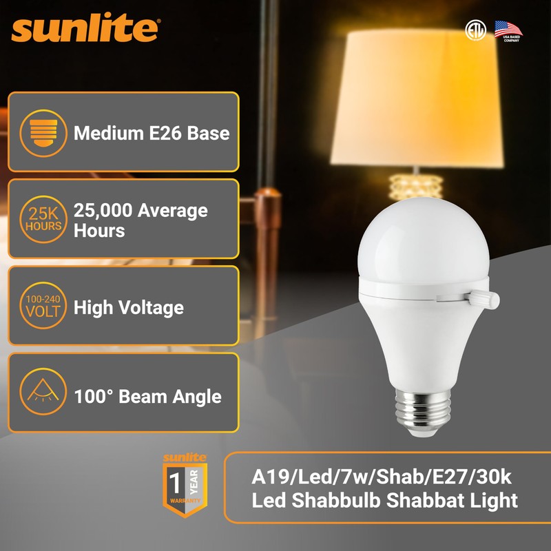Sunlite ShabBulb, Shabbat Permissible LED Light Bulb, 7 Watt (40