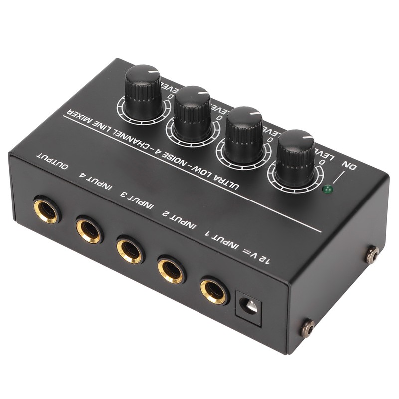 4 Channel Line Mixer Stereo Compact Low Noise Adjustable Volume