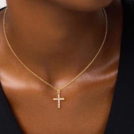 Fezodo Gold Cross Necklaces for Women, 14K Gold Plated Cross Pendant Necklace for Women Christian Religious Faith Jewelry Gifts for Mom Wife Friends