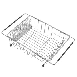 SANNO Large Expandable Dish Drying Rack Dish Rack Drainer with Stainless Steel Utensil Holder Over The Sink Dish Drainer Dish Rack in Sink On Counter
