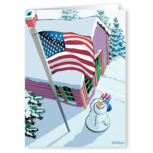Patriotic Snowman and Flag Christmas Card 18 Cards and 19 Envelopes - American Flag Cards