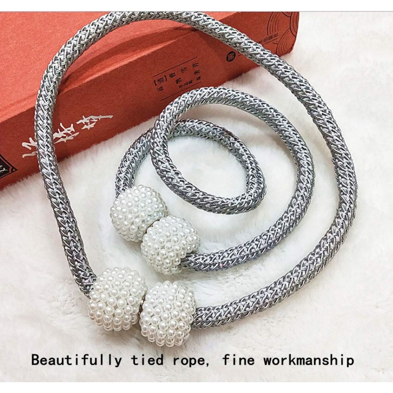 RIJAHO Magnetic Curtain Tiebacks, 2 Pieces Clips Rope Holdbacks Curtain