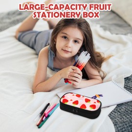 LJCZKA Erdbeer Federmäppchen für Mädchen Damen Federtasche Aesthetic Rosa mit Fächern für Büro Hochschule Schule