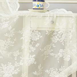 H.ebony Lace Curtains 108 Inch Length, Country Floral Lace Curtains for Bedroom, Scalloped Lace Sheer Curtains, Rod Pocket Beige Lace Curtains, Privacy Lace Window Curtains, 52 x 108 Inch, 2 Panels