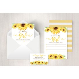 Sunflower Girl Baby Shower Invitations, Yellow Floral Baby Shower Invites with Diaper Raffles Cards, Sprinkle, 20 Invites Including Envelopes