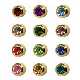 12 Pairs Studex Birthstones Mini 2mm Gold Plated Bezel Setting Ear Piercing Stud Earrings