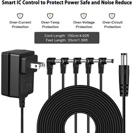 DC 9V 1.2A Guitar Pedal Power Supply with 5 Way Daisy Chain Cables, AC Wall Charger Power Adapter for Bass Guitar Effect Pedals (Tip Negative) - Color: 9V1200mA