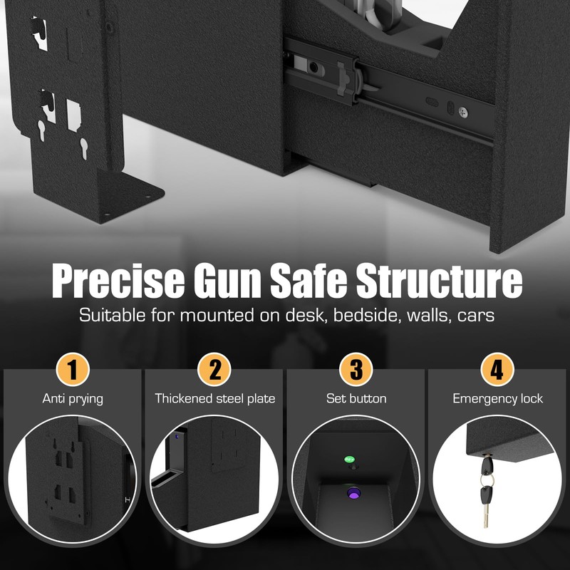 HARDROCK Biometric Slider Gun Safe for Handgun,Hidden Fingerprint Gun Safe