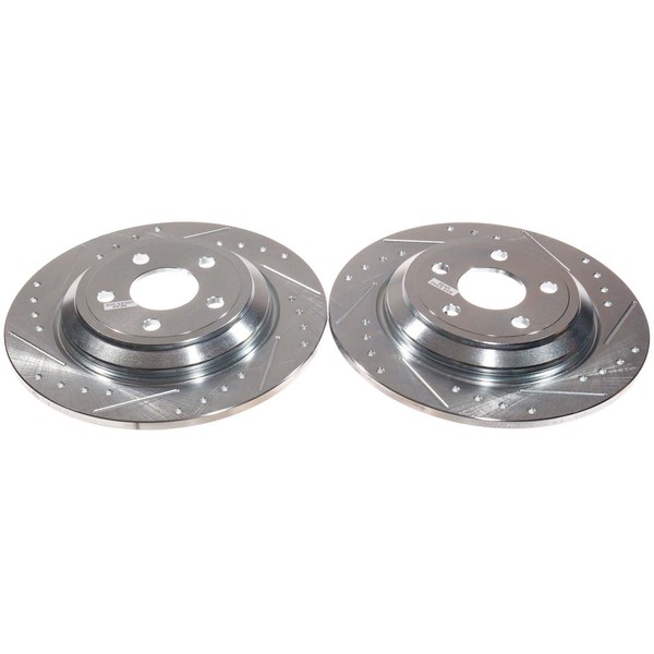 POWERSTOP Rear Pair of Drilled and Slotted Brake Rotors For