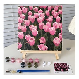 Noguez. Kit de Pintura por Números para Niños, Manualidades Infantiles, Lienzo y Pintura Pequeños Artistas, Lienzo para Pintar, Pintura por Números DIY. 20 cm. x 20 cm. (Tulipan Rosa)