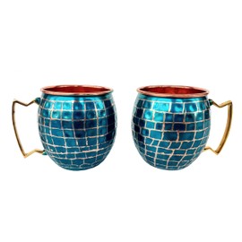 Rastogi Handicraft Handgefertigte Tasse mit gehämmerter Arbeit, Firozi Meena, bedruckt, 4 Stück