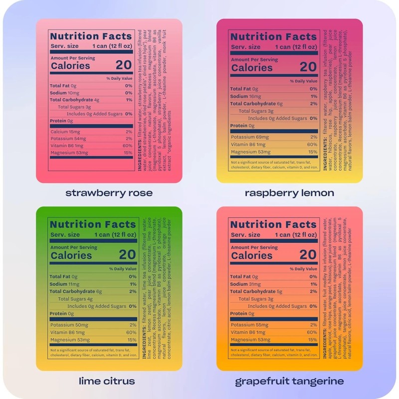 Recess Mood Magnesium Beverage, 12oz Cans, 12-Pack Variety for Elevated