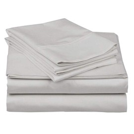 Extra Deep Sheets-Cotton Bed Sheets - 100% Cotton - 400 Thread Count - 22 Inch Extra deep Pocket Fitted Sheet with Elastic All Around (4 Pcs Sheet Set) - (Light Grey Solid - Queen Size)