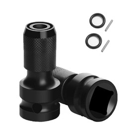 Socket Impact Driver Adapter 1/2" Square to 1/4" Hex Socket Adapter, Slide Lock for Impact Wrench, Rapid Conversion with Washers and Plugs (Set of 2, Black)