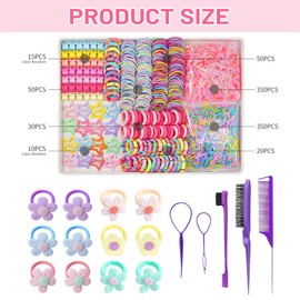 Glamoreal 889 Pcs Cute Girls Hair Ties Set Colorful Elastic Hair Bands Toddler Hair Accessories For Girls With 12 Pcs Flower Hair Ties