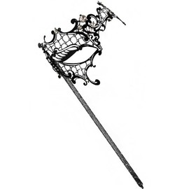 Success Creations Colette Laser-Cut Metal Black Venetian Women's Masquerade Mask on a Stick