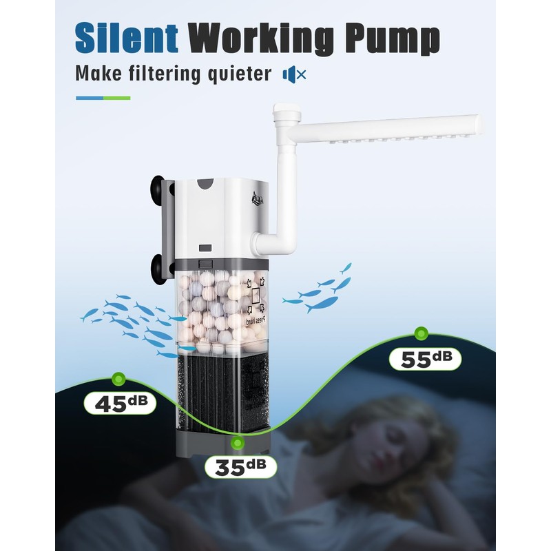 AQQA Fish Tank Filter, 550L/h Internal Aquarium Filter, 6W Quiet