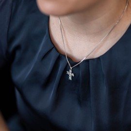 Materia # 239 25.5 mm Necklace Pendant Cross with Cubic Zirconia Pendant Long White For Women With Box