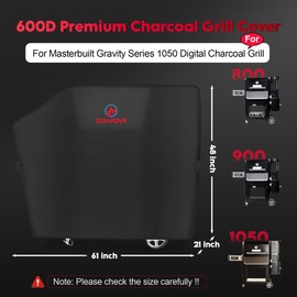 Comnova Grill Cover for Masterbuilt Gravity Series 1050 Digital Charcoal Grill and Smoker, Waterproof & Heavy Duty, 600D Charcoal Grill Cover for MB20040220, Black (61" x 21" x 48")