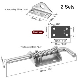 sourcing map Bolt Latches, Pack of 2, 10 x 135 mm, Stainless Steel Spring Latch with Bracket, for Trailer Doors, Cabinets, Chests, Tailgates (Silver)