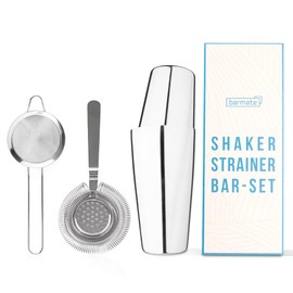barmate Cocktail Shaker Made of Stainless Steel, Professional Boston Shaker, High-Quality Bar Accessories, 2-Piece 750 ml (Set of 3 (Shaker + 2 Strainers)
