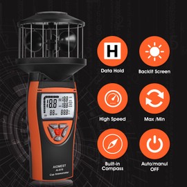 AIOMEST Wind Cup Anemometer, Handheld Outdoor Air Velocity Meter Measure Wind Speed with Backlit Temperature Display, Wind Indicator AI-878 for Drone Flying, Shooting Hunting Sailing Surfing