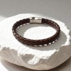Silverso Men's Leather Bracelet with Stainless Steel Clasp，8.2" Brown Woven