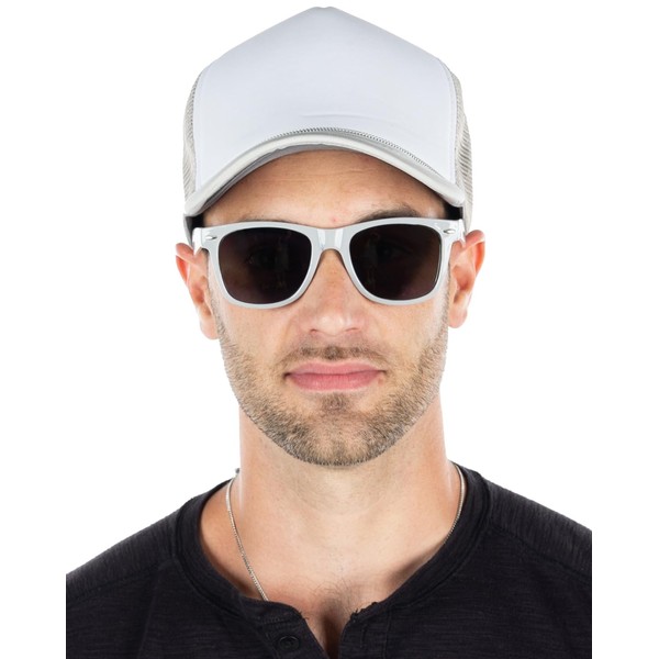 Funky Junque Foam Trucker Hat & Sunglasses Bundle - White/Heather