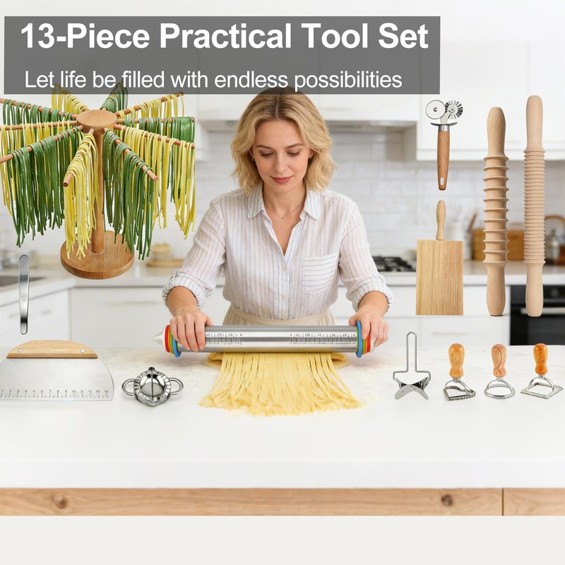 Professional 13 PCS Pasta Making Tools Set,Including Stainless Steel Adjustable