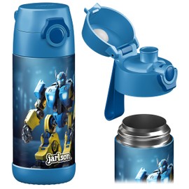 Jarlson® Mali Children's Water Bottle, Thermal Stainless Steel Water Bottle, BPA-Free, Leak-Proof, Children's Bottle with Chug Lid, Bottle for School, Nursery (Robot Blue, 12 oz)