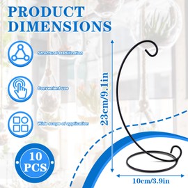 LELE LIFE 10Pcs Ornament Display Stand, 9.1" High Metal Hanging Plant Stand Air Plant Holder, Standing Hook Hanger for Wedding Christmas Ornament Plant Terrarium Glass Globe Lantern