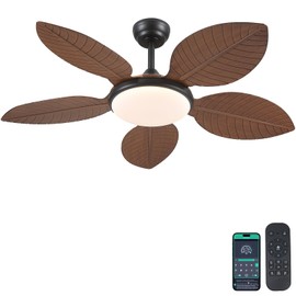 Wiviniya Ceiling Fans with Lights and Remote/APP Control, 48 Inch Tropical Ceiling Fan for Bedroom Living Room, Outdoor Palm Leaf Ceiling Fan for Patios Porch, Dimmable, 6 Speeds, Reversible, Brown