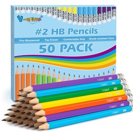 V-Opitos #2 Pre-Sharpened Wood-Cased Pencils, 50 Pack with Top Erasers, Bulk 2HB Pencils in Assorted Colors for School, Writing, Drawing and Sketching