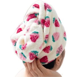 Toallas de microfibra para el cabello de forro polar coral, toallas de secado rápido con estampado de fresa, turbante de cabello para cabello