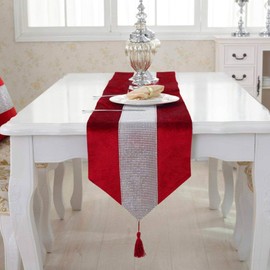 LCHULLE Table Runner / Tablecloth with Gemstones 210 x 33 cm Glitter Table Runner Table Runner Table Runner Tablecloths for Party Wedding Banquet Table Decoration Red