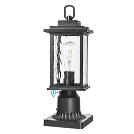 Zanritelit Dusk to Dawn Outdoor Lamp Post Light for Lawn Porch Backyard Passages, Waterproof Aluminum Pier Mount Outdoor Lighting, Black Outside Pole Post Lantern with Pier Mount Base and Clear Glass
