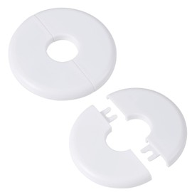 2pcs Wall Split Flange, Self-Adhesive Escutcheon Plate for Buckle 17mm Water Pipes ABS Round ​Hole Plumbing Floor Ceiling Cover Plates for Faucet Kitchen Toilet Decorative (White)